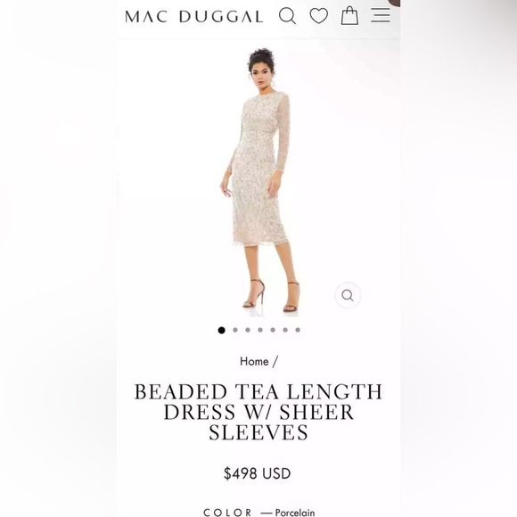 MAC DUGGAL Porcelain sheer long sleeve beaded tea length dress BNWOT - Picture 10 of 10